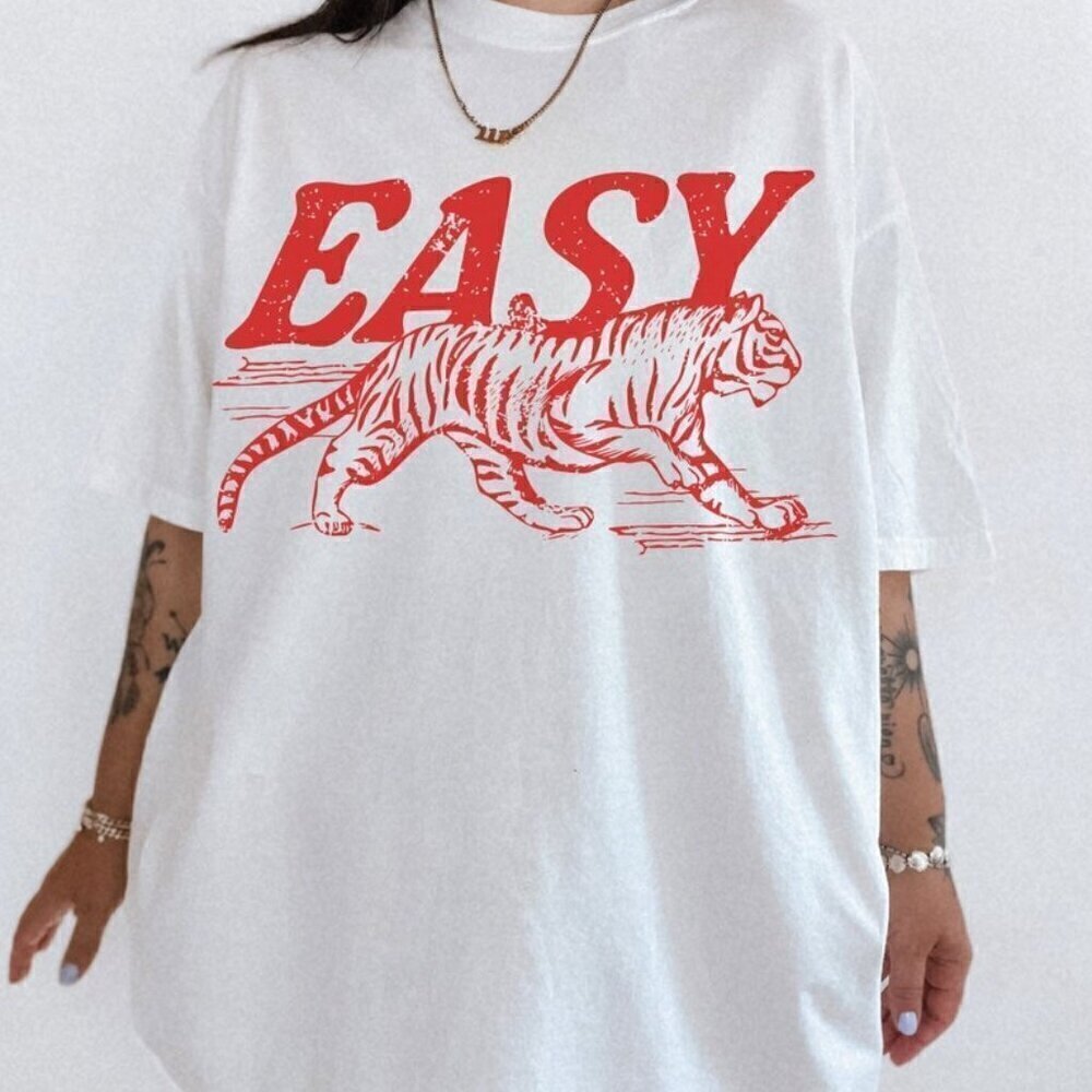 Easy Tiger T-Shirt Retro Inspired Trendy Tiger Graphic Fan Unisex .